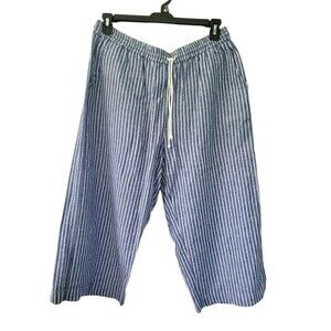 Beachlunchlounge Blue & White Stripe Wide Leg Crop Linen Blend Pants Size Large